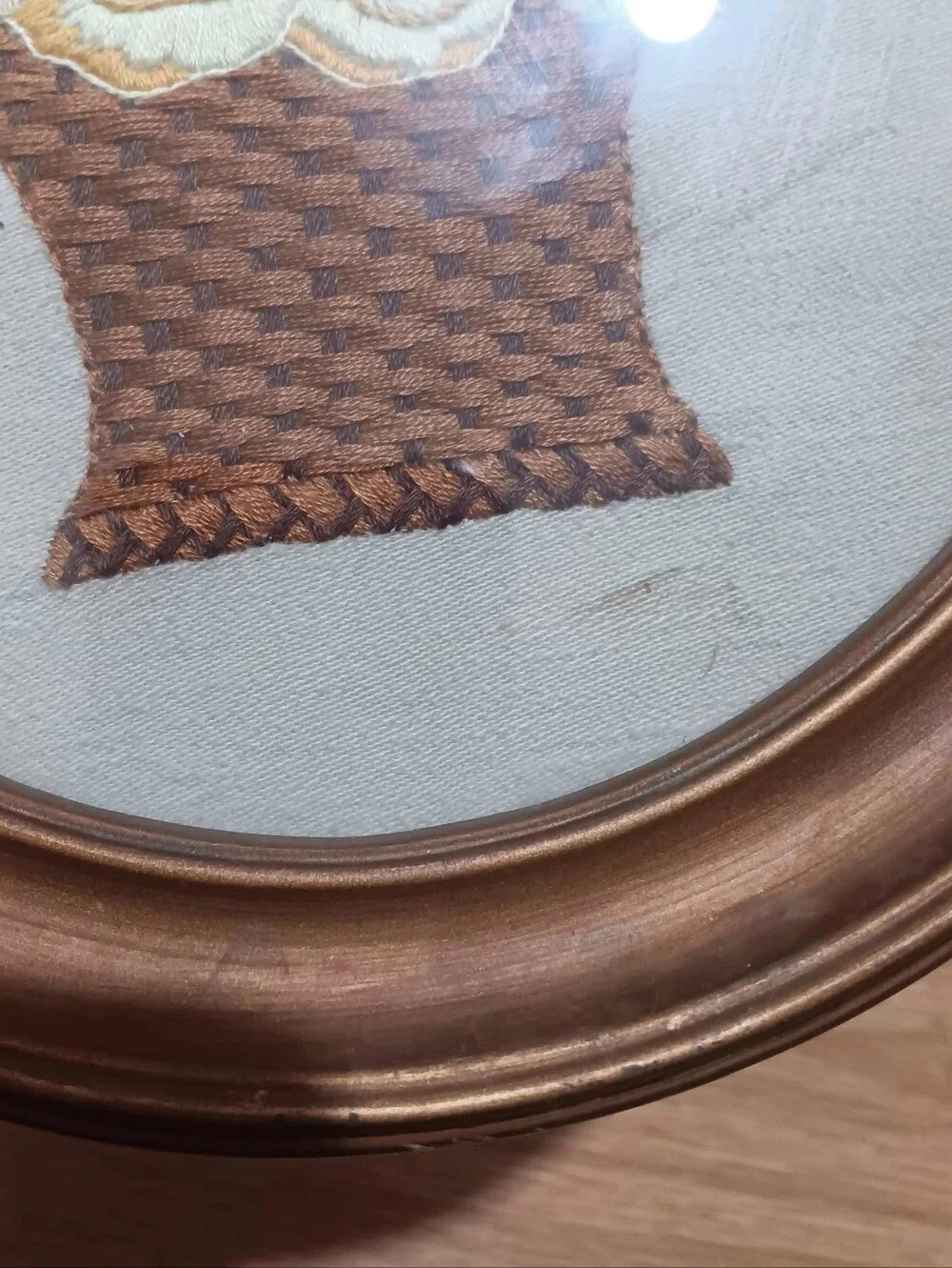 Vintage Completed Framed Floral Embroidery Wall Art - Purple and Cream Pansies